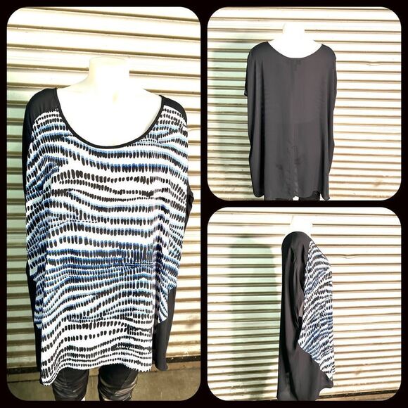 Lane Bryant too short sleeved billowy blue & black geometric sheer size 26/28 - Picture 1 of 9